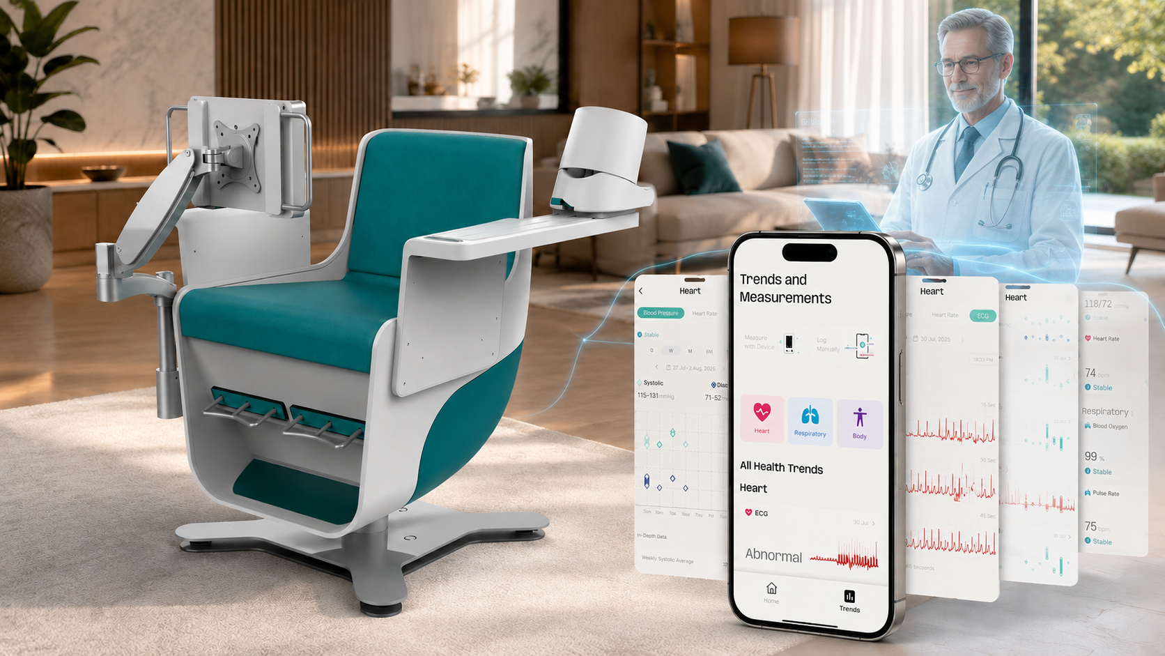 Praana home device with companion mobile app showing health trends